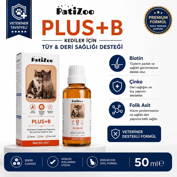 Patizoo Plus B Kediler Için Tüy Dökümünü Azaltan, Besleyen Tüy Sağlığı Damlası Kedi Tüy Döküm Önleyici 50 ml ürün görseli 1