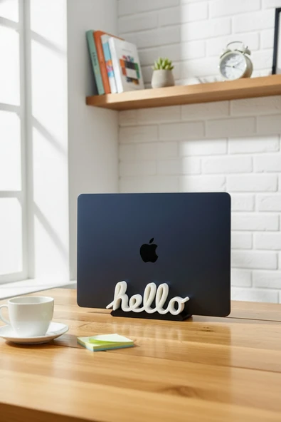 Hello Yazılı Retro Laptop Masaüstü Standı - Resim 2