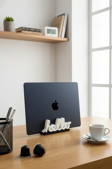 Hello Yazılı Retro Laptop Masaüstü Standı - Resim 3