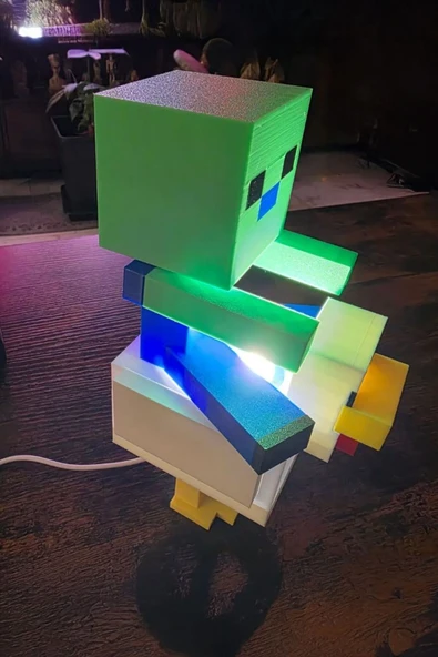 Minecraft Creeper ve Tavuk Tasarımlı Gece Lambası ürün görseli 1