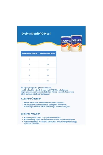 Evolvia Nutripro Plus 1 Bebek Sütü 800 gr - Resim 2