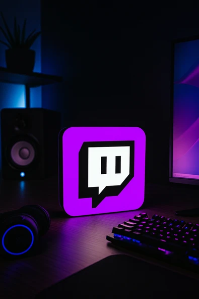 Twitch Logo Tasarımlı Gece Lambası Dekoratif Aydınlatma Siyah ürün görseli 1
