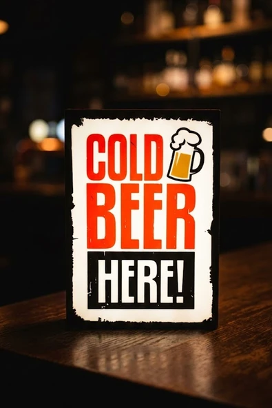 Cold Beer Here! Tasarımlı Dekoratif Aydınlatma (24x17cm) ürün görseli 1