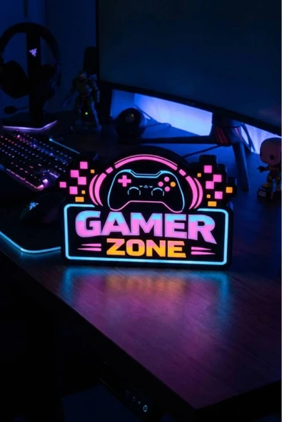 Gamer Zone / Oyuncu Bölgesi Tasarımlı Dekoratif Aydınlatma (23x16cm) ürün görseli 1