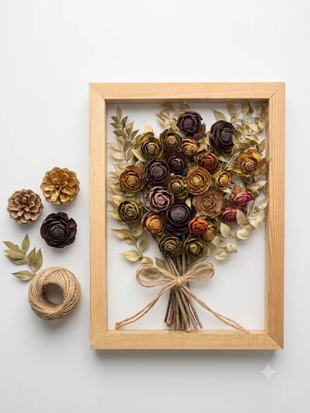Gül Kozalak doğal ahşap tablo - Resim 2