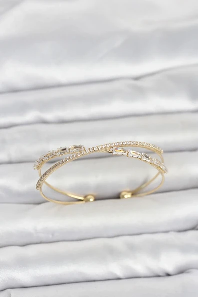 Pirinç Gold Renk Baget Zirkon Taşlı Kadın Bileklik ürün görseli 1