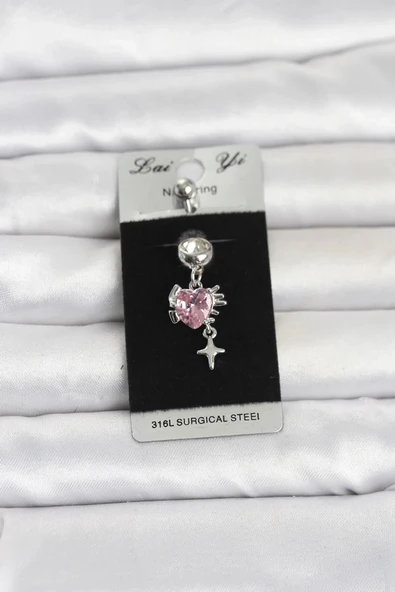 316L Cerrahi Çelik Pembe Zirkon Taşlı Model Göbek Piercing ürün görseli 1