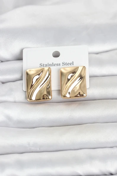 316L Çelik Gold Renk Plaka Model Kadın Küpe ürün görseli 1