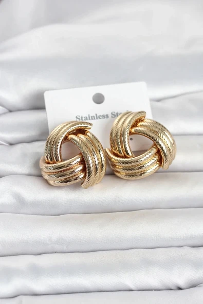 316L Çelik Gold Renk Sarmal Model Kadın Küpe ürün görseli 1