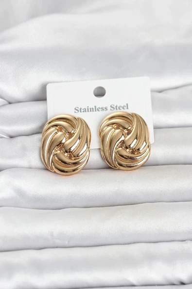 316L Çelik Gold Renk Motif Desen Model Kadın Küpe ürün görseli 1