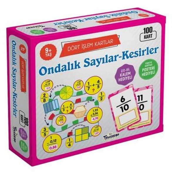 Dört İşlem Kartlar Ondalık Sayılar Kesirler 9 Yaş 100 Kart ürün görseli 1
