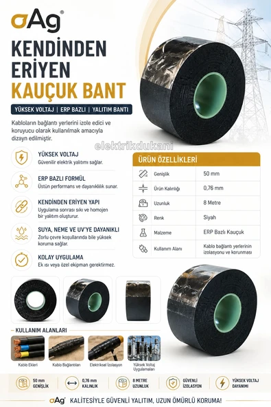 OAG Eriyen Bant 50x0.76mm 8mt (GENİŞ) Kablo İzalasyonu İçin Kendiliğinden Eriyen Bant ürün görseli 1