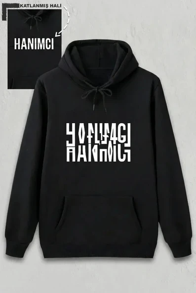 Sevgililer Günü Hanımcı Hediye Baskılı Oversize Kapüşonlu Sweatshirt - Siya ürün görseli 1