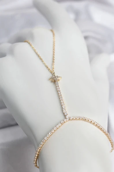 Pirinç Gold Renk Zirkon Taşlı Kutup Yıldızı Şahmeran ürün görseli 1