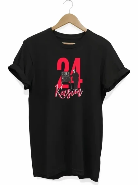 24 Kasım Öğretmenler Günü Öğretmen Hediyesi Baskılı Oversize T-shirt - Siyah ürün görseli 1
