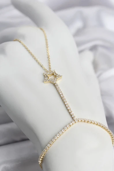 Gold Renk Pirinç Zirkon Taşlı Yıldız Model Şahmeran ürün görseli 1