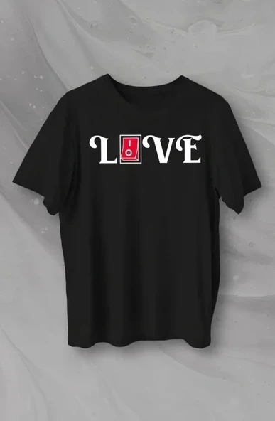 14 Şubat Sevgililer Günü Love Baskılı Oversize Bisiklet Yaka T-shirt - Siyah ürün görseli 1