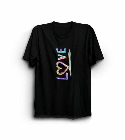14 Şubat Sevgililer Günü Love Baskılı Oversize Bisiklet Yaka T-shirt - Siyah ürün görseli 1