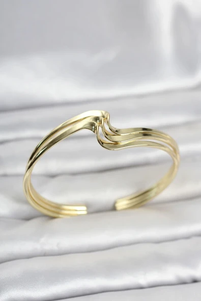 Zikzak Model Gold Renk Pirinç Kadın Bileklik ürün görseli 1