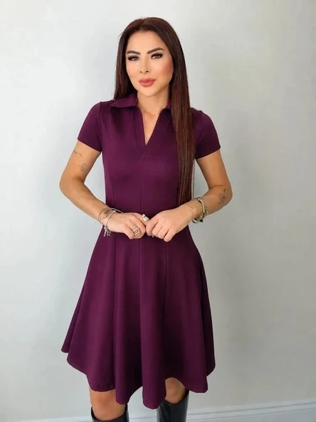 Kadın Kısa Kollu V Yakalı Kısa Modal Elbise ürün görseli 1