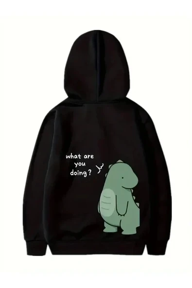 Sevgililer Günü Baskılı Oversize Kapüşonlu Sweatshirt Hoodie - Siyah ürün görseli 1