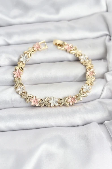 Lotus Model Pirinç Gold ve Pembe Renk Kadın Bileklik ürün görseli 1