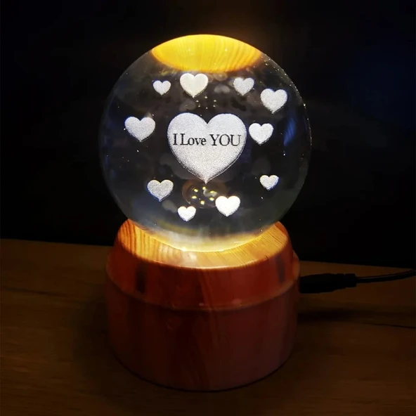 Kalpli I Love You Tasarımlı Dönen Cam Küre ürün görseli 1