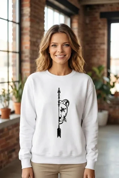 Sevgililer Günü Baskılı Oversize Bisiklet Yaka Sweatshirt - Beyaz ürün görseli 1