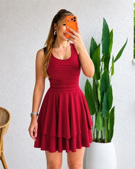 Kadın Askılı Yuvarlak Yakalı Fırfırlı Kısa Sandy Elbise ürün görseli 1