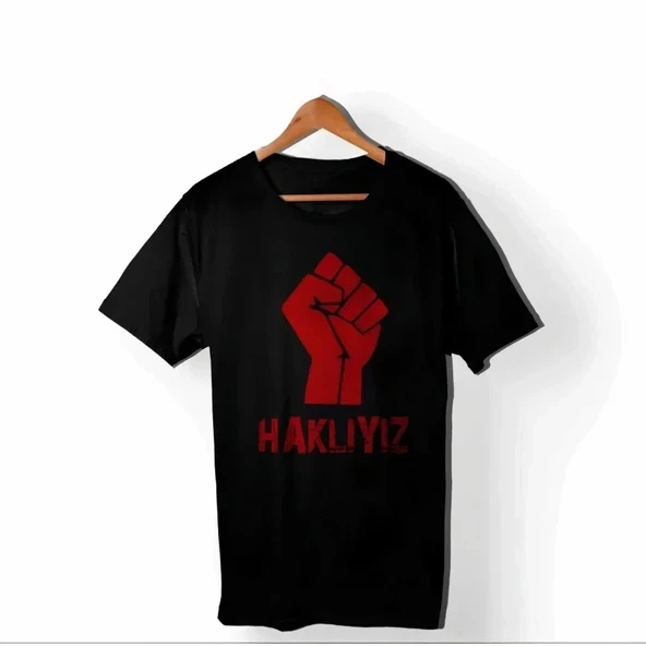 1 Mayıs Emek Ve Dayanışma Günü HAKLIYIZ Baskılı Bisiklet Yaka T-shirt - Siyah ürün görseli 1