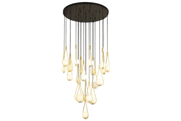 LampaLuce Pioggia Tasarımı Modern Yüksek Tavan Sarkıt Avizesi 21'li Altın 55x150cm ürün görseli 1