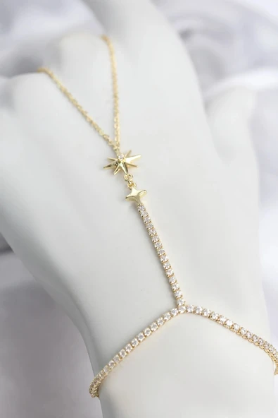 Gold Renk Pirinç Zirkon Taşlı Kutup Yıldızı Model Şahmeran ürün görseli 1