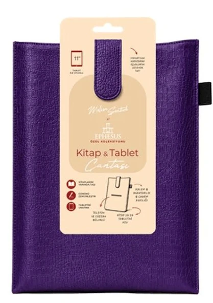 Yeni Nesil Kitap ve Tablet Çantası - Özel Deri Dokulu Mor ürün görseli 1