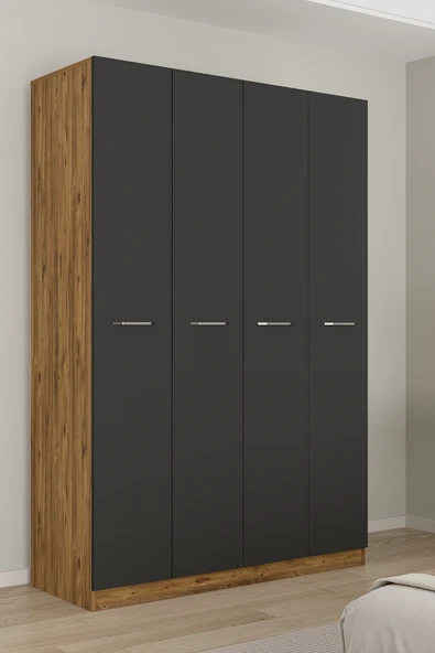 AEKA AE-3190 Burç 4 Kapaklı Çok Bölmeli Askılı Raflı ve Çekmeceli 210x140x53cm Gardırop ürün görseli 1