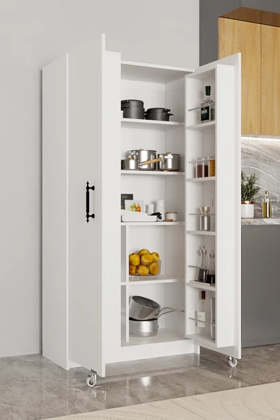 AEKA Ae-3035 Vezir Beyaz Kiler, Erzak Dolabı, Çok Amaçlı Mutfak Dolabı, Banyo,2 Kapaklı, Raflı, Tekerli ürün görseli 1
