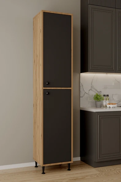 AEKA AE-2027 Lina 2 Kapaklı Raflı Dar Yüksek Boy Banyo Çok Bölmeli Depolama Dolabı 40x180 cm Çok Amaçlı Dolap ürün görseli 1