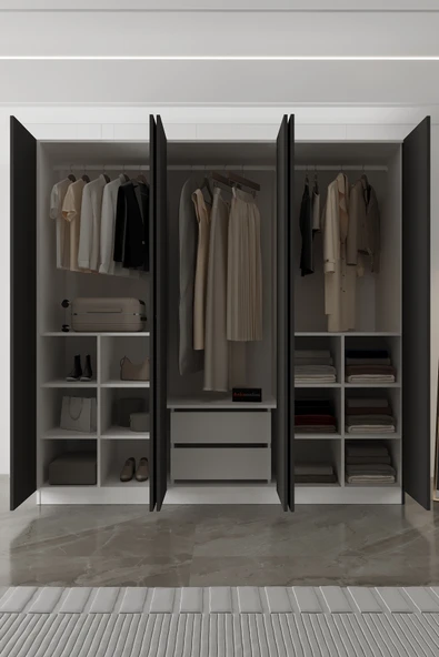 AEKA AE-2190 Hisar 6 Kapaklı Çok Bölmeli Askılı ve Raflı Geniş Hacimli Gardırop 210x210 cm ürün görseli 1