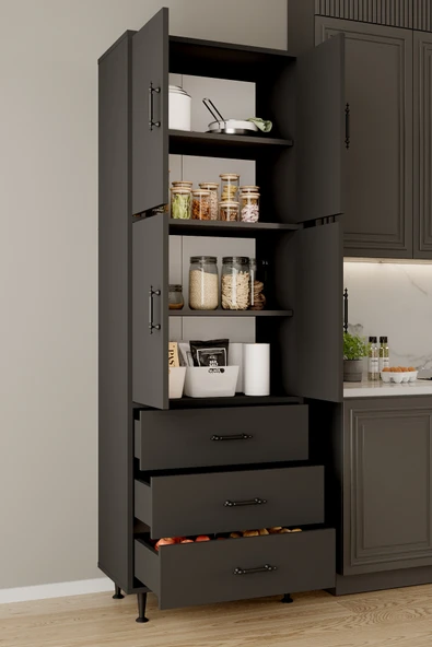 AEKA AE-3020 Irmak 4 Kapaklı Çok Amaçlı Dolap 3 Çekmeceli Raflı Mutfak Kiler Banyo 195x63x35 Çok Amaçlı Dolap ürün görseli 1