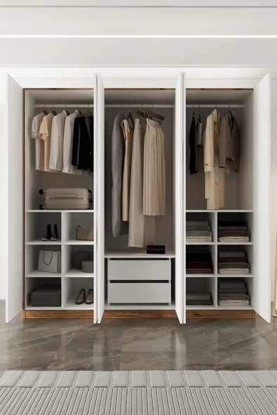 AEKA AE-2190 Hisar 6 Kapaklı Çok Bölmeli Askılı ve Raflı Geniş Hacimli Gardırop 210x210 cm ürün görseli 1