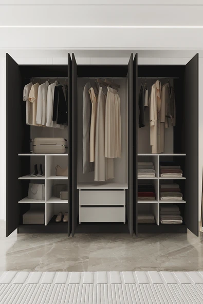 AEKA AE-2190 Hisar 6 Kapaklı Çok Bölmeli Askılı ve Raflı Geniş Hacimli Gardırop 210x210 cm ürün görseli 1