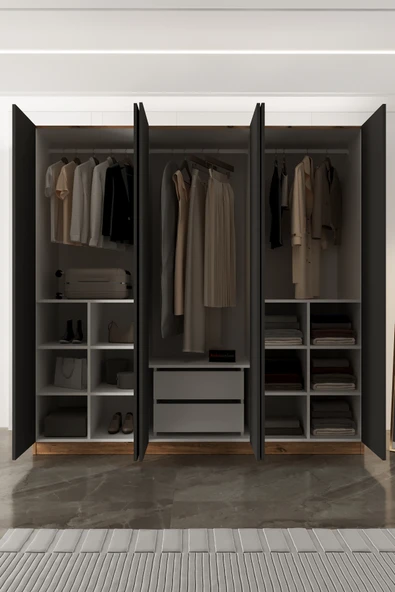 AEKA AE-2190 Hisar 6 Kapaklı Çok Bölmeli Askılı ve Raflı Geniş Hacimli Gardırop 210x210 cm ürün görseli 1
