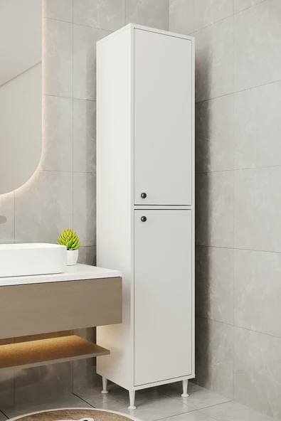 AEKA AE-2027 Lina 2 Kapaklı Çok Amaçlı Dolap 40x180 cm Raflı Dar Yüksek Boy Banyo Çok Bölmeli Depolama Dolabı ürün görseli 1