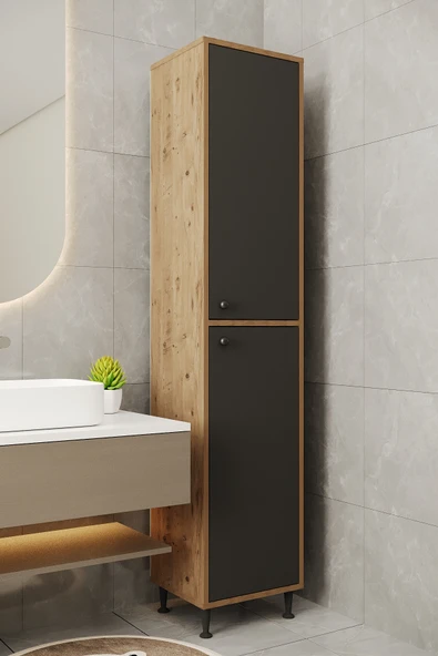 AEKA AE-2027 Lina 2 Kapaklı Çok Amaçlı Dolap 40x180 cm Raflı Dar Yüksek Boy Banyo Çok Bölmeli Depolama Dolabı ürün görseli 1