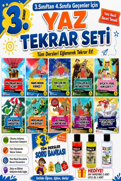 3.Sınıftan 4.Sınıfa Geçenler İçin Hikayelerle Yaz Tekrar Seti (Slime Set Hediyeli) ürün görseli 1