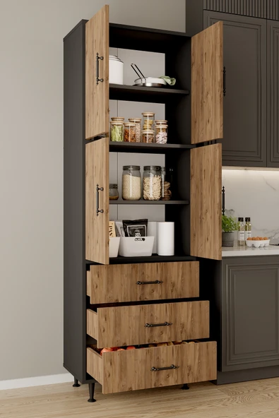 AEKA AE-3020 Irmak 4 Kapaklı Çok Amaçlı Dolap 3 Çekmeceli Raflı Mutfak Kiler Banyo 195x63x35 Çok Amaçlı Dolap ürün görseli 1
