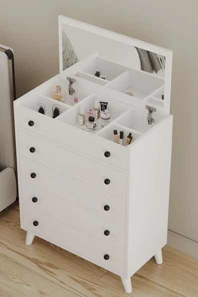 AEKA AE-4010 Nora 4 Çekmeceli Takı ve Aksesuar Düzenleyicili Çok Amaçlı Şifonyer 74,2x94,8x32,2 cm ürün görseli 1