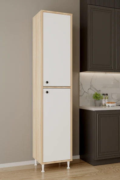 AEKA AE-2027 Lina 2 Kapaklı Raflı Dar Yüksek Boy Banyo Çok Bölmeli Depolama Dolabı 40x180 cm Çok Amaçlı Dolap ürün görseli 1