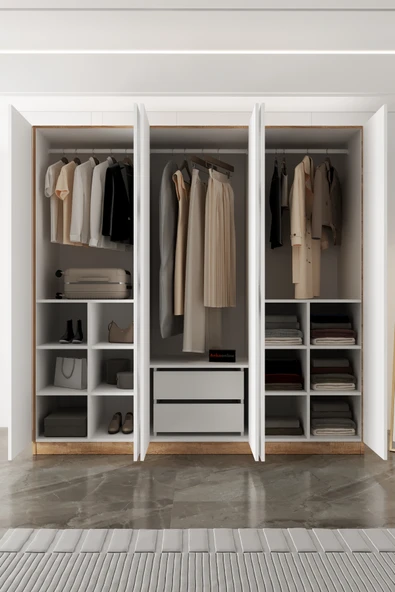 AEKA AE-2190 Hisar 6 Kapaklı Çok Bölmeli Askılı ve Raflı Geniş Hacimli Gardırop 210x210 cm ürün görseli 1