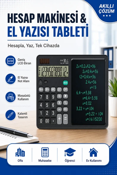 Hesap Makineli El Yazısı Tableti, LCD Ekranlı Masaüstü Finansal Muhasebe Hesap Makinesi, Kalemli Not Alma Tableti ürün görseli 1