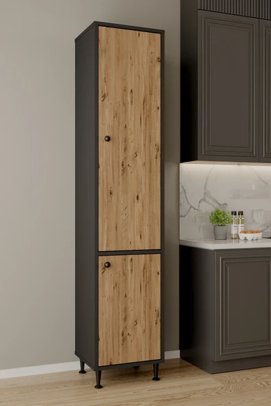 AEKA AE-2028 Soft 2 Kapaklı Raflı Dar Yüksek Boy Banyo Çok Bölmeli Depolama Dolabı 40x180 cm Çok Amaçlı Dolap ürün görseli 1